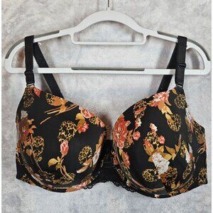 Torrid Curve Floral & Leopard Print Padded Underwire Bra 42DDD Black